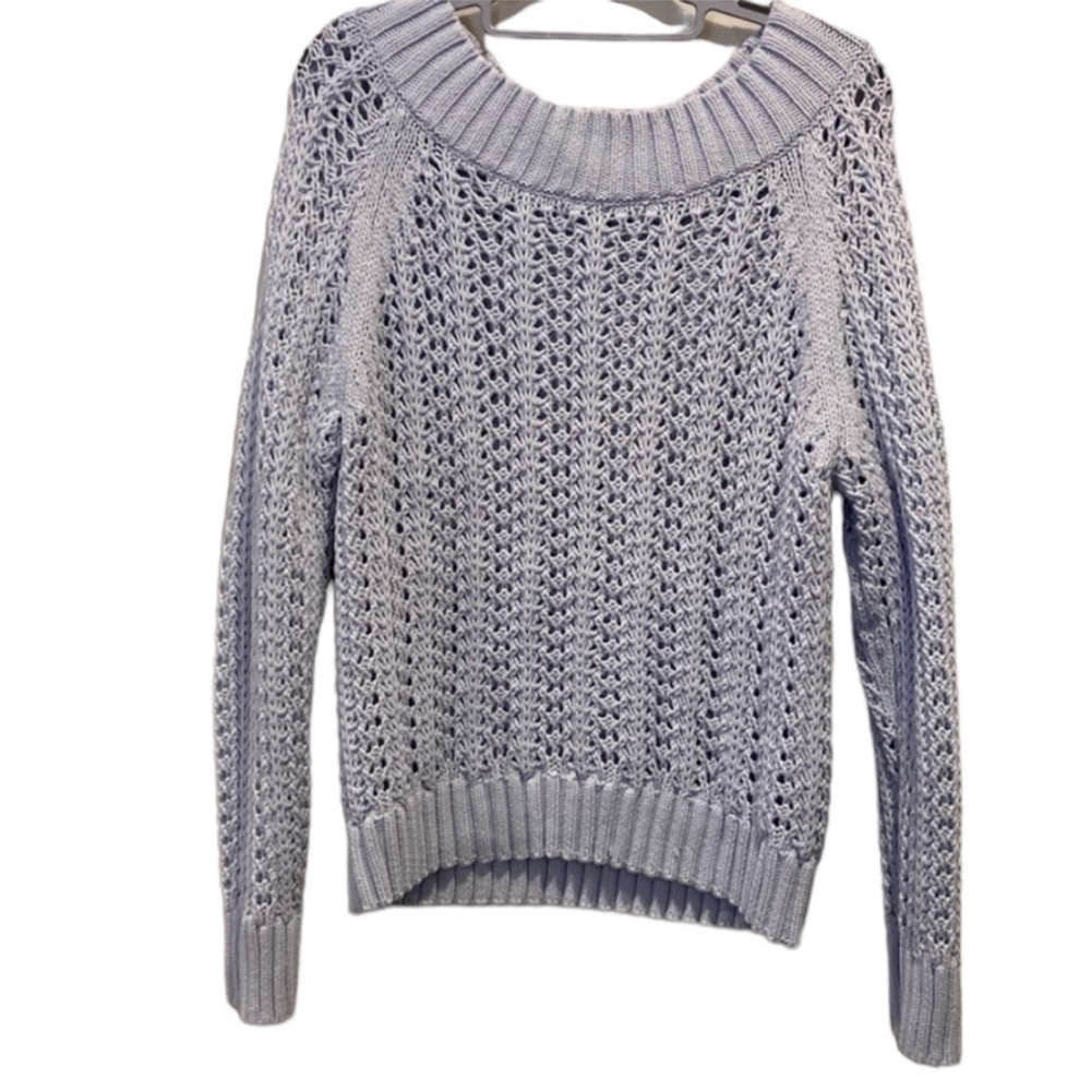 J. Crew Pointelle Stitch Wide Neck Beach Sweater in Light Blue Size Large - Picture 3 of 6